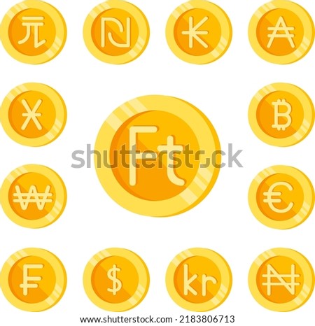 Forint, coin, money color icon in a collection with other items