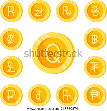 Quetzal, coin, money color icon in a collection with other items