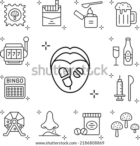 Acid, mouth, lip, addictions icon in a collection with other items