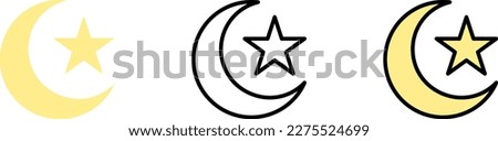 Moon star Ramadan vector icon in different styles. Line, color, filled outline