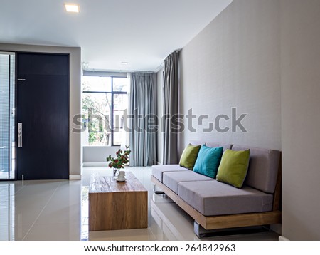 Interior design of minimalist modern Living room with sofa