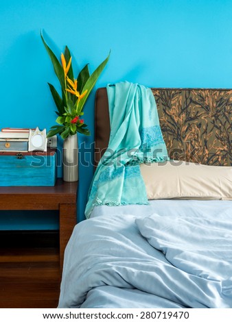 Modern bedroom interior design with blue tone