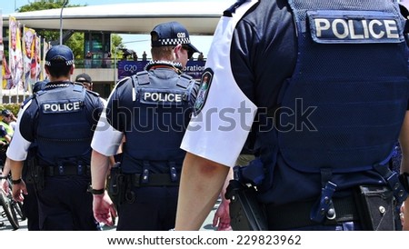 Australian police line up at G20. The 12th to the 16th of November will see Brisbane playing host to the G20 Summit. Brisbane, Queensland, Australia. 11 November 2014.