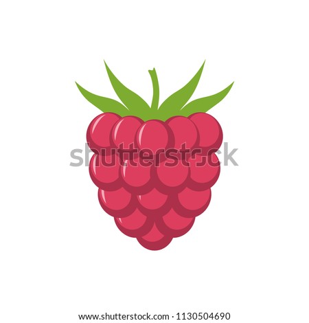 Raspberry with leaf vector icon. Raspberry icon clipart. Raspberry cartoon. 