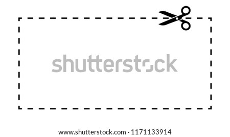 Coupon template. Dashed line with scissors black vector label.