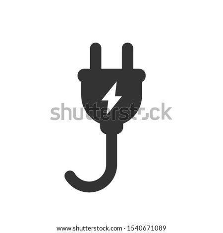 Electrical plug with lighting symbol and cable black vector icon. Plug with wire simple glyph pictogram symbol.