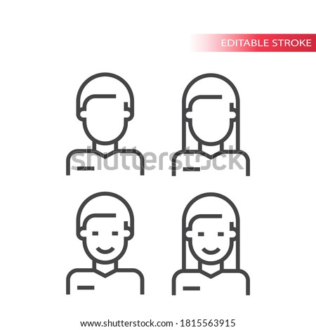 Employee or avatar thin line vector icon. Male and female torso, man and woman profile outline symbols, editable stroke.
