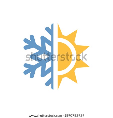 Half sun and snowflake colorful vector icon. Weather forecast symbol.