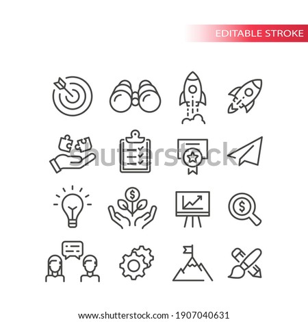 Business startup line vector icon set. Growth, start up development and launch icons. Outline, editable stroke.