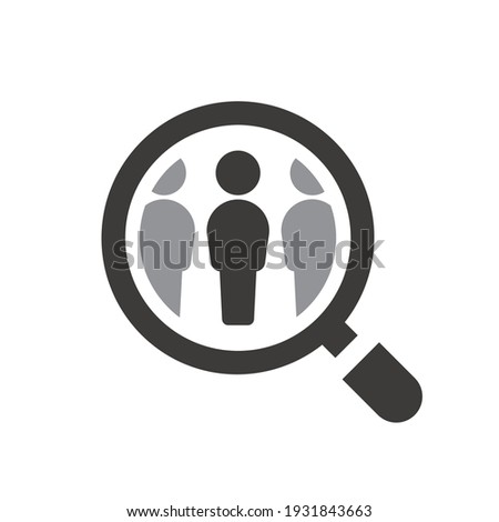 Employee recruitment symbol with loupe. Magnifying glass with people search vector icon.