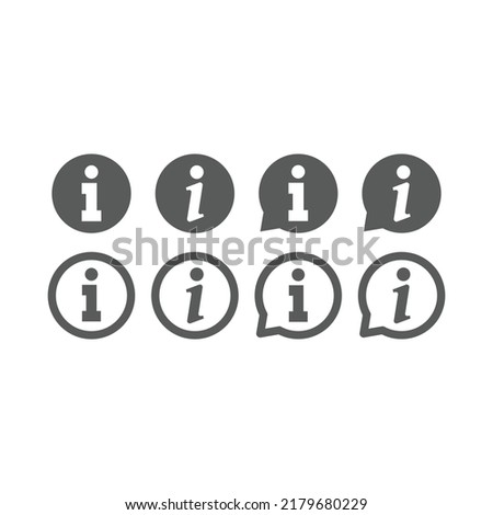Info vector icon set. Information or help button in bubble, filled and outlined icons.