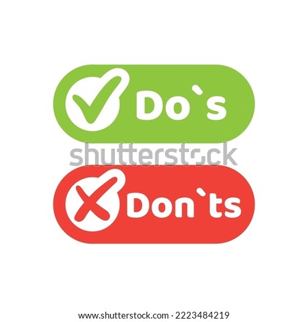 Do`s and Don`ts colorful vector button set. Check and cross green and red icon set.