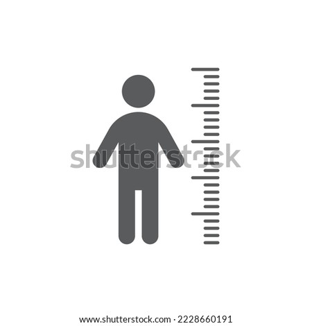 Height measure and a man black vector icon. Measuring scale and a person filled symbol.