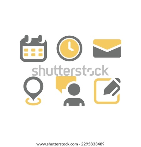 Date, time and address vector icon set. Contact us glyph icons.