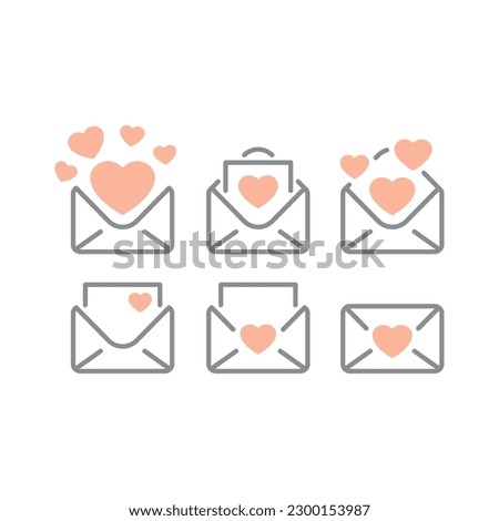 Love letters and heart line and fill vector icon set. Dating and romance envelope letter hearts, open and closed, valentine card outline icons.