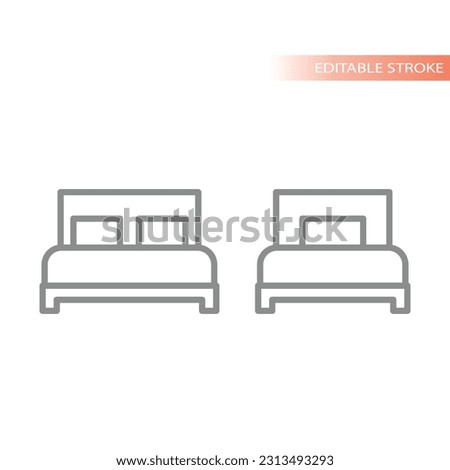 Single and double bed line vector icon. Hotel room type bed size outline.