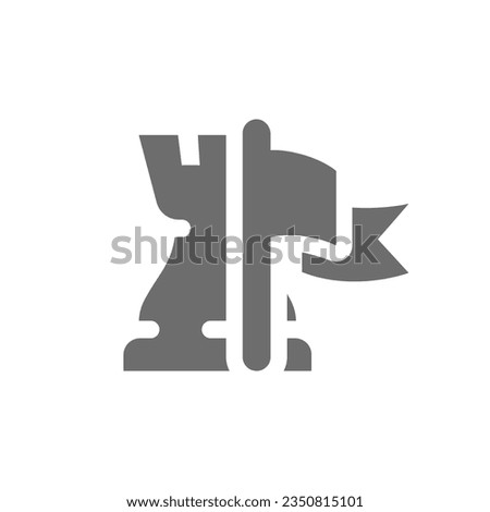 Chess king piece and flag icon. Guarded, protected, secure notification concept  vector symbol.