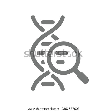 DNA sequence with magnifying glass vector icon. Genetic research, engineering and bioengineering symbol.