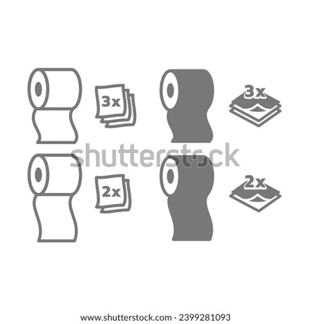 Toilet paper roll two and three layers icon set. Editable stroke and glyph vector.