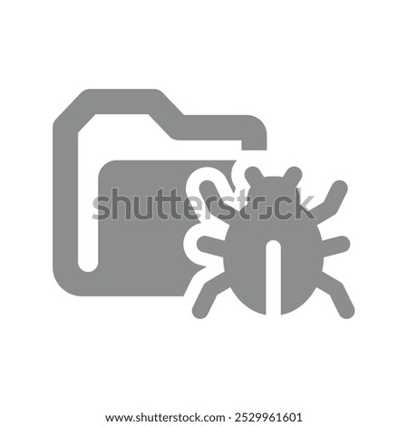 Folder and bug vector icon. Contaminated and infected with virus file.