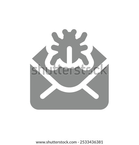 Email with virus or spyware vector icon. Fishing, bug with e mail or spam symbol.