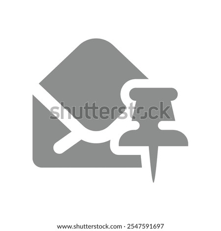 Open letter with pushpin or thumbtack. E-mail, mail with attached file vector icon.