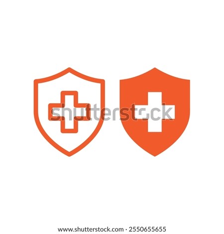 Medical cross and shield vector icon. Health and healthcare, medicine symbol.