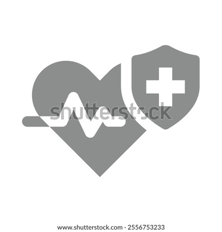 Heart healthcare vector icon. Heartbeat and medical cross shield.