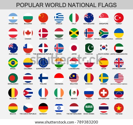 world national flags round buttons