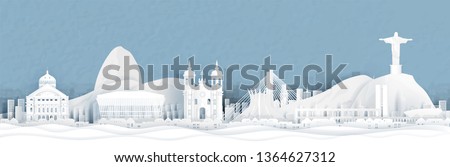 Panorama view of Rio de Janeiro, Brazil city skyline in paper cut style vector illustration