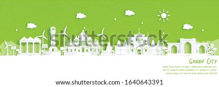 Green city of Ahmedabad, India Environment and ecology concept in paper cut style. Vector illustration.