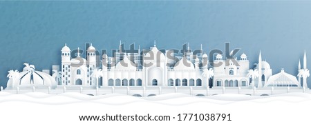 Panorama view of Islamabad, Pakistan skyline with world famous landmarks in paper cut style vector illustration.