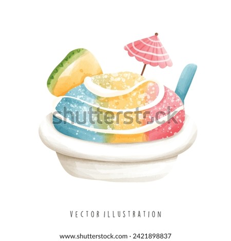 Hawaii Travel Collection, Watercolor of Shaved ice, Vector Illustration