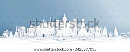 Panorama view of Bangkok,Thailand skyline with world famous landmarks of Indonesia in paper cut style vector illustration.