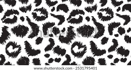 Seamless pattern black and white leopard wool, infinity hand drawn natural print for fabric, wallpaper