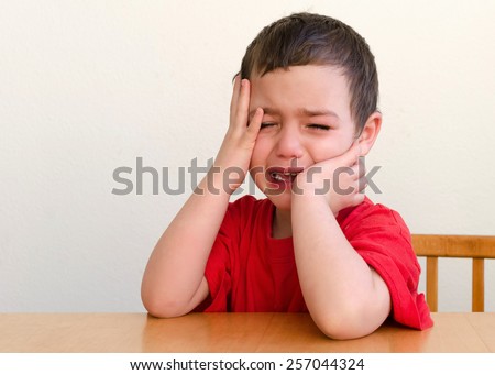 Portrait of unhappy, upset , crying child boy