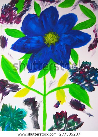 blue flowers color acrylic painting