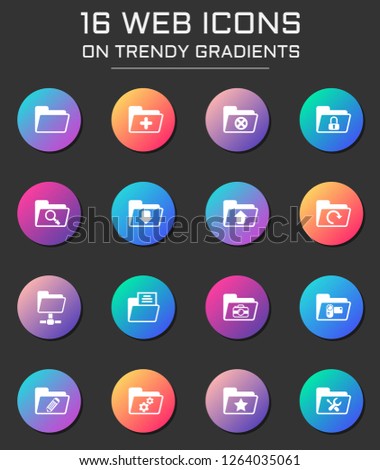 folder icon set. folder web icons on round trendy gradients
