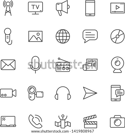 mass media outline vector icons large set isolated on white background. media business concept. media line icons for web and ui design