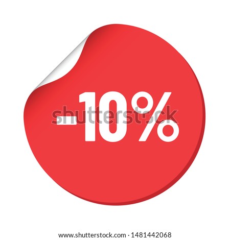 round red discount sticker. bent label isolated on white background. discount minus 10 percent off. illustration for promo advertising discounts