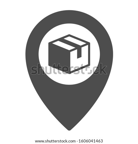 Point of delivery vector icon isolated on white background. Pointer with package box stock vector illustration for web, mobile app and ui design. Shipping and delivery business design concept