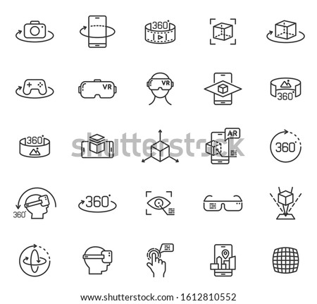 Virtual and augmented reality outline vector icons isolated on white background. AR and VR line icon set for web design, mobile apps, ui design and print. Futuristic technology concept