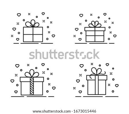 Gift box outline flat illustrations. Gift box line illustrations isolated on white background. Gift box vector illustration for web, mobile app, ui design and print. Holiday shopping business concept