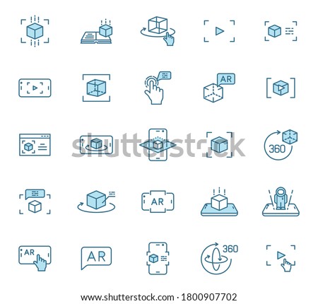 Augmented reality outline vector icons in two colors. AR and virtual reality 2 color line icon set for web design, mobile apps, ui design and print. Futuristic technology business concept