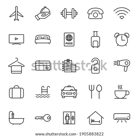hotel outline vector icons isolated on white. hotel icon set for web and ui design, mobile apps and print products