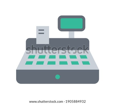 cash register color flat illustration isolated on white background. cash register with check vector icon for web and ui design, mobile apps and print products