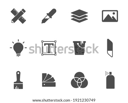 art and design black vector icons isolated on white. art and design glyph icon set for web, mobile apps, ui design and print