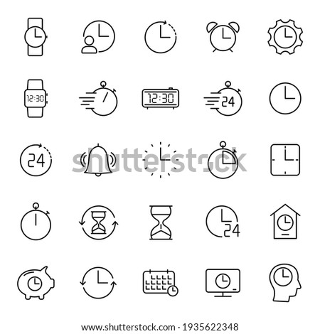 time and clock outline vector icons isolated on white. time and clock icon set for web and ui design, mobile apps and print products