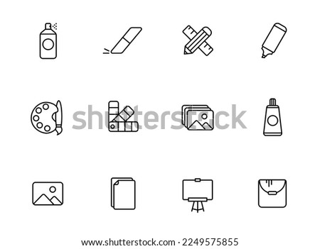 art tools outline icons isolated on white background. art tools line icons for web and ui design, mobile apps, print polygraphy and promo advertising business