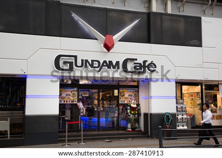 AKIHABARA, JAPAN - CIRCA JUNE, 2014 : Gundam cafe is a popular cafe among tourists named after a titula anime Gundam.